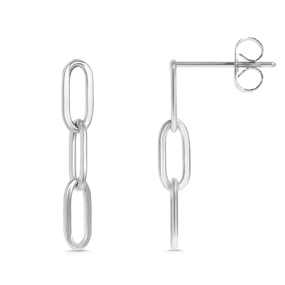18K White Gold PVD Stainless Steel Paperclip Earrings With Post 👀 - Picture 2 of 10